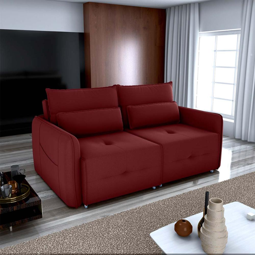 Sofá Cama 2 Lugares Com Almofadas 205Cm Celine Veludo Vinho Matrix