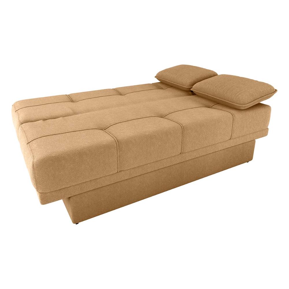 Sofá Cama 3 Lugares 200Cm Com Almofadas Sany Boucle Mostarda Matrix