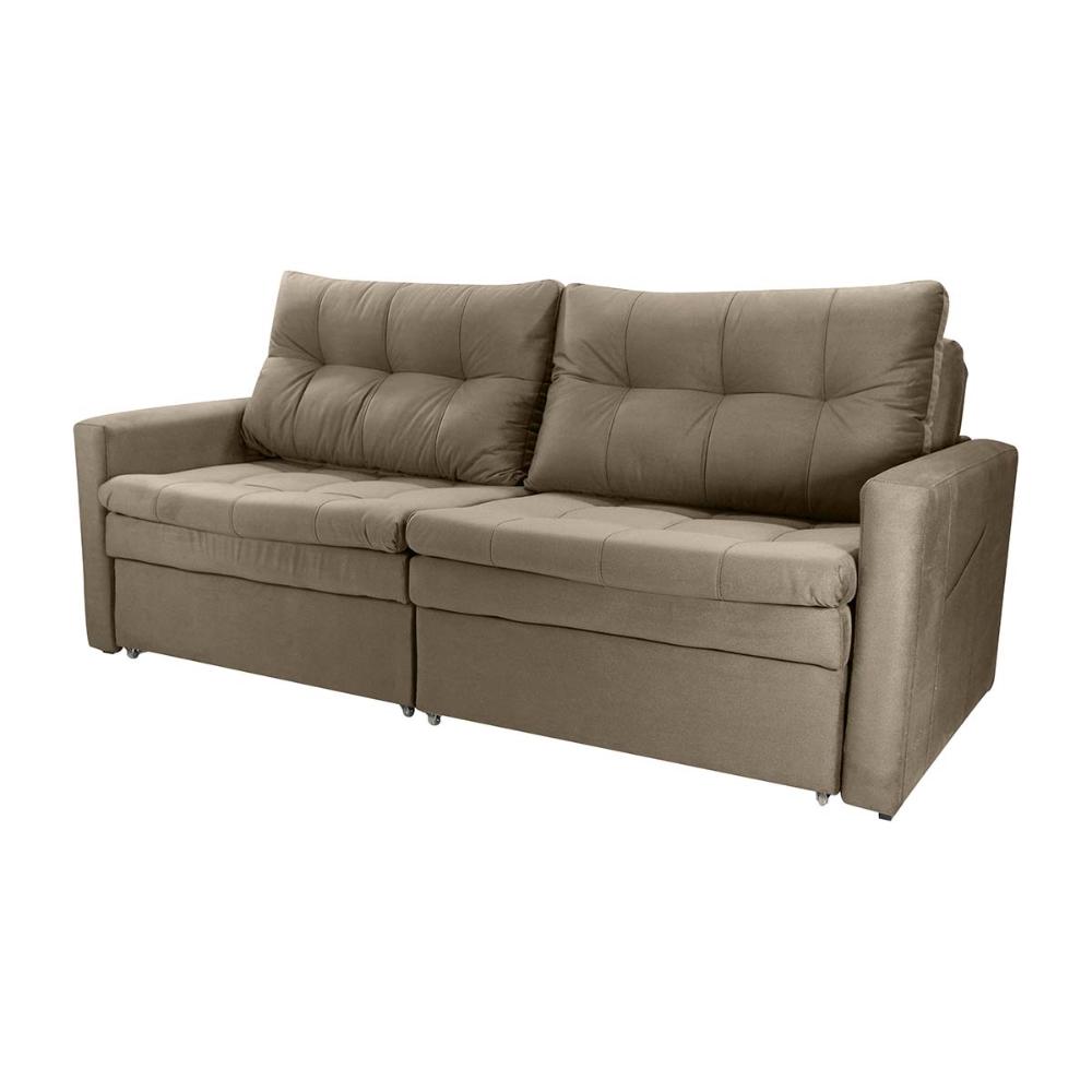 Sofá Cama Reclinável 2 Lugares 220Cm Nayla Veludo Turkey Capuccino Matrix