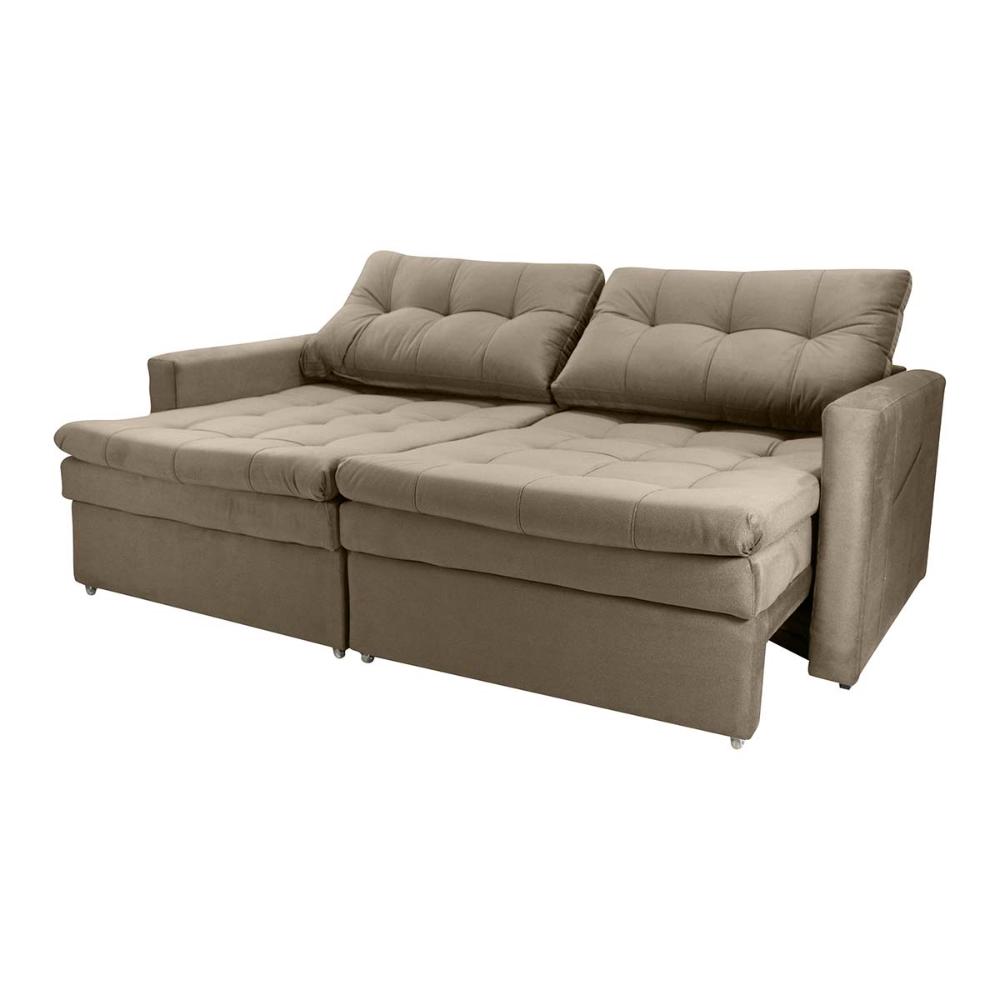 Sofá Cama Reclinável 2 Lugares 220Cm Nayla Veludo Turkey Capuccino Matrix