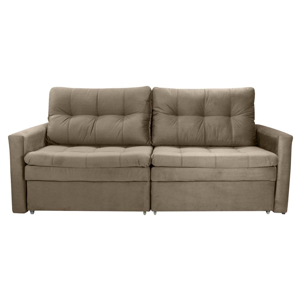 Sofá Cama Reclinável 2 Lugares 220Cm Nayla Veludo Turkey Capuccino Matrix