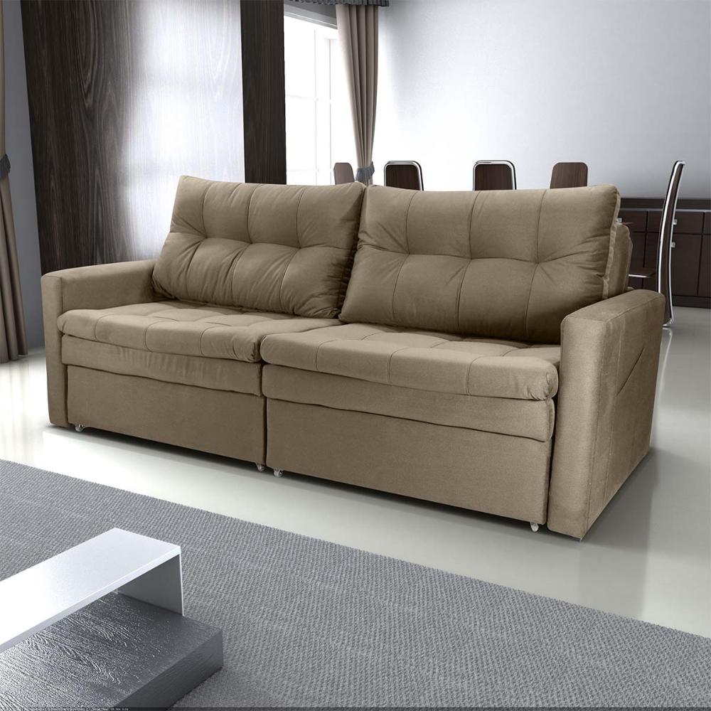 Sofá Cama Reclinável 2 Lugares 220Cm Nayla Veludo Turkey Capuccino Matrix