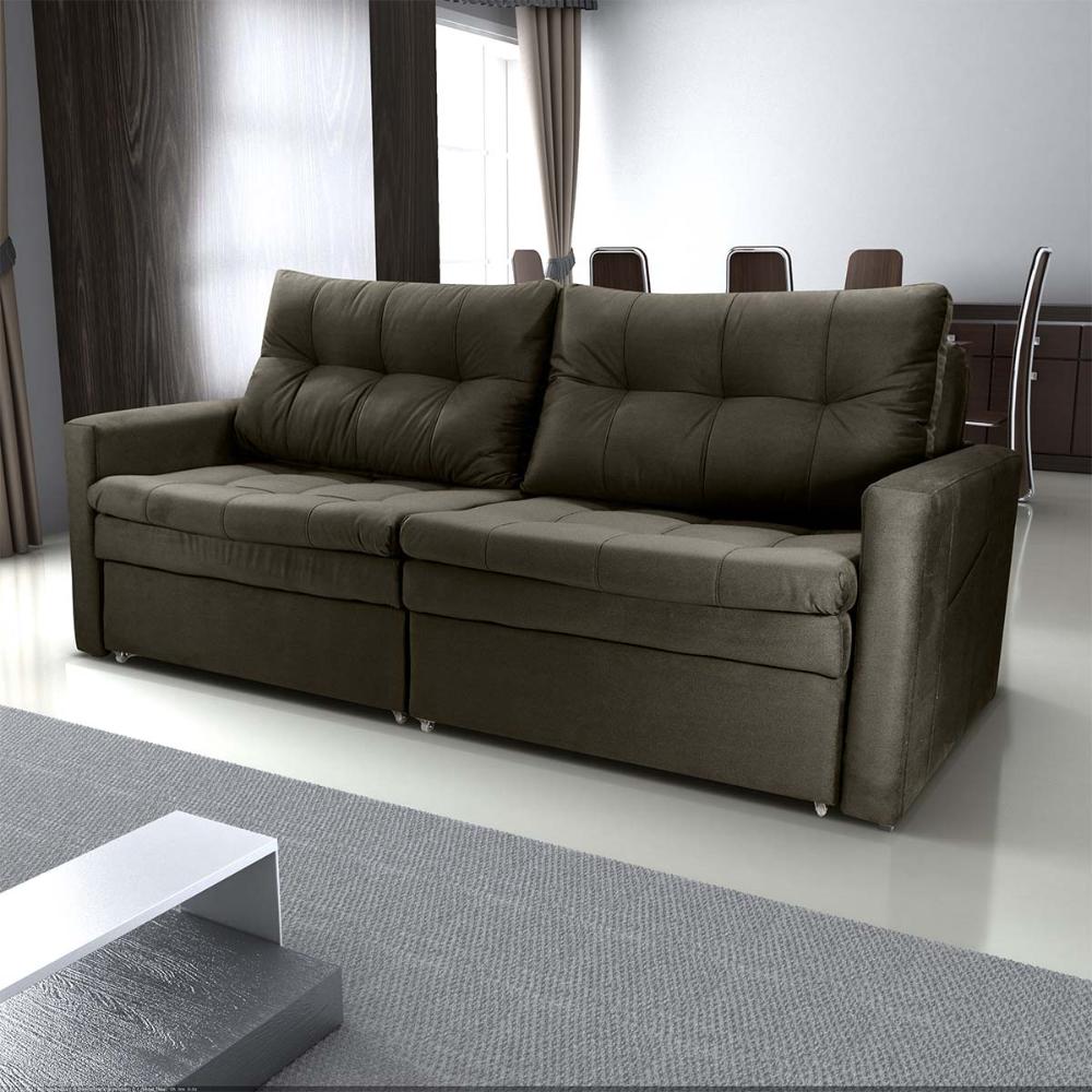 Sofá Cama Reclinável 2 Lugares 220Cm Nayla Veludo Turkey Marrom Matrix