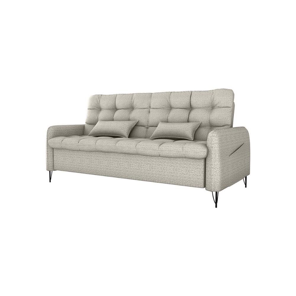 Sofá Cama Reclinável Com Almofadas 3 Lugares 200Cm Pillar Linho Cinza Matrix