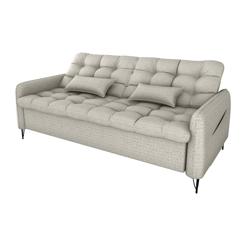Sofá Cama Reclinável Com Almofadas 3 Lugares 200Cm Pillar Linho Cinza Matrix