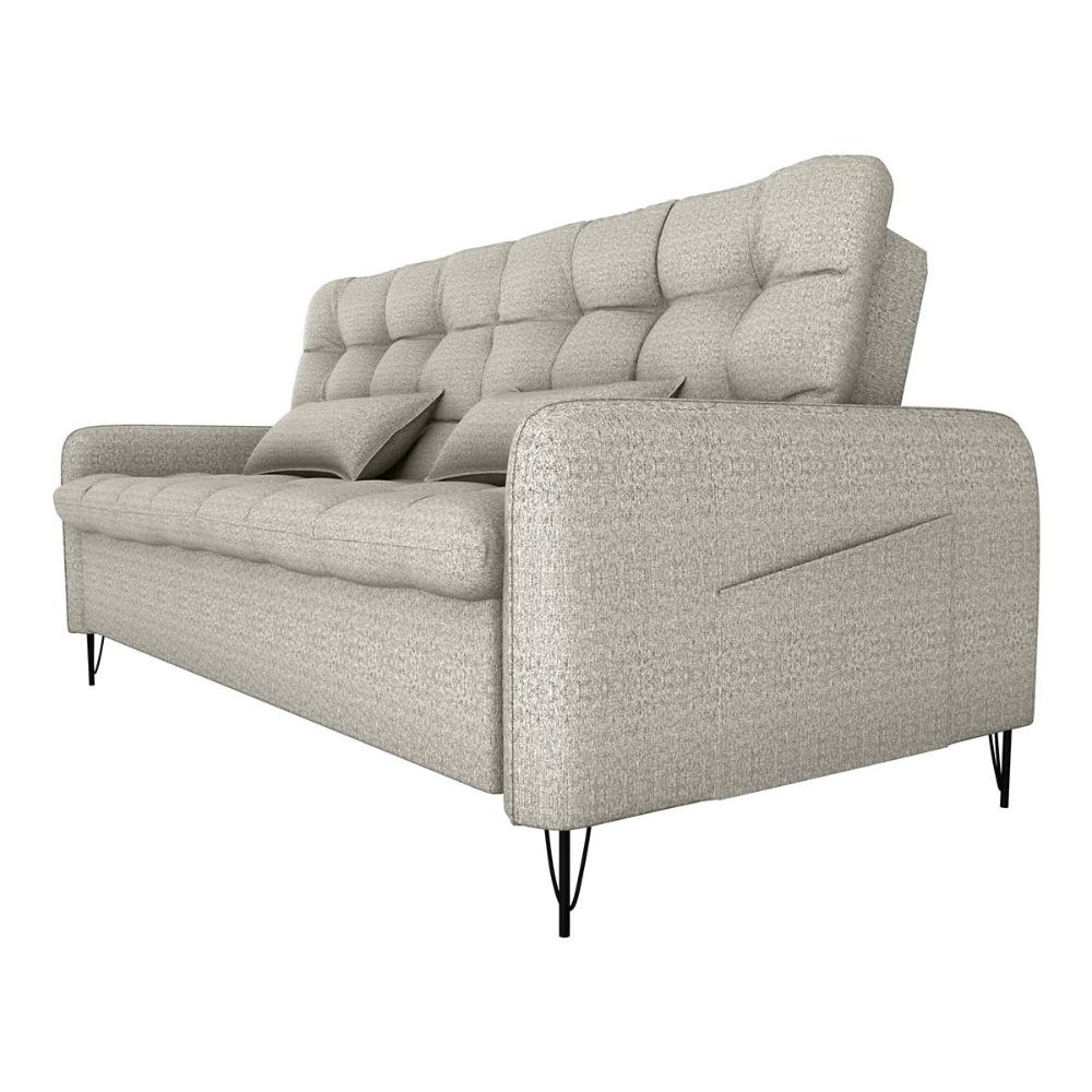 Sofá Cama Reclinável Com Almofadas 3 Lugares 200Cm Pillar Linho Cinza Matrix