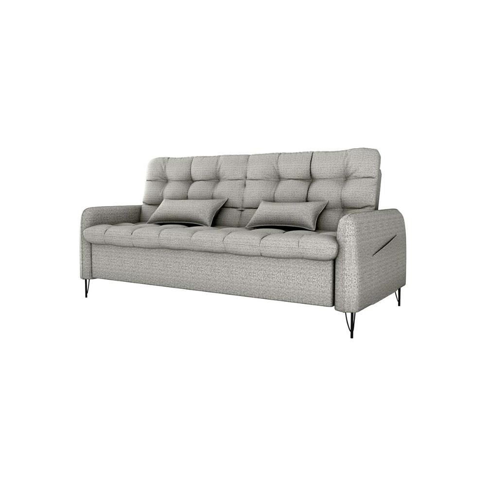 Sofá Cama Reclinável Com Almofadas 3 Lugares 200Cm Pillar Linho Mileniun Saturno Cinza Matrix