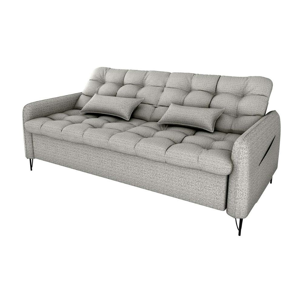 Sofá Cama Reclinável Com Almofadas 3 Lugares 200Cm Pillar Linho Mileniun Saturno Cinza Matrix