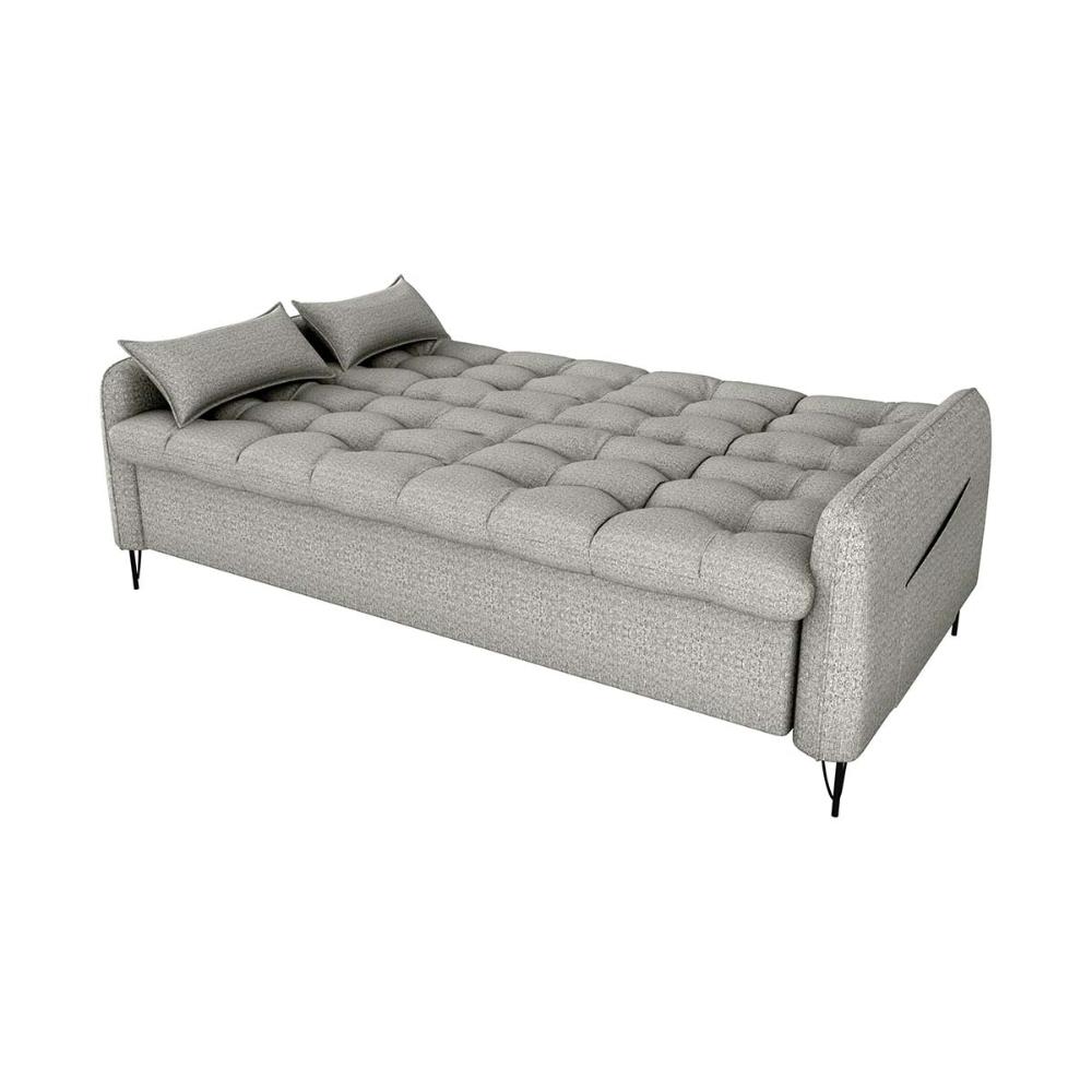 Sofá Cama Reclinável Com Almofadas 3 Lugares 200Cm Pillar Linho Mileniun Saturno Cinza Matrix