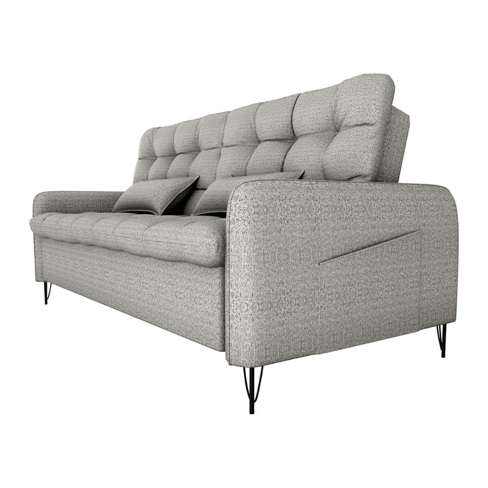 Sofá Cama Reclinável Com Almofadas 3 Lugares 200Cm Pillar Linho Mileniun Saturno Cinza Matrix