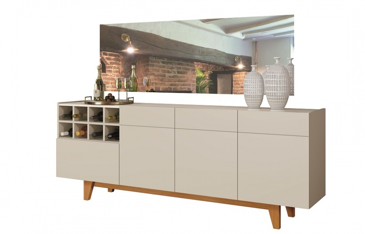 Buffet Duna Com Espelho Fenix 3 Portas 1 Gaveta e Adega Mavaular Off White