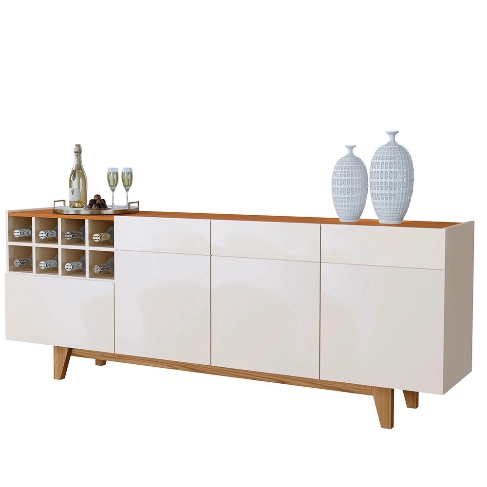 Buffet Duna Com Espelho Fenix 3 Portas 1 Gaveta e Adega Mavaular Off White/Naturale