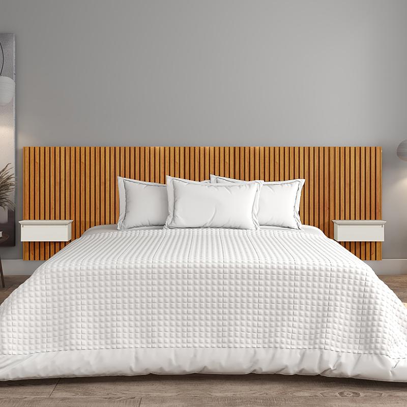 Cabeceira King Paris Ripado Quarto 2 Mesas com Gaveta Naturale/Off White