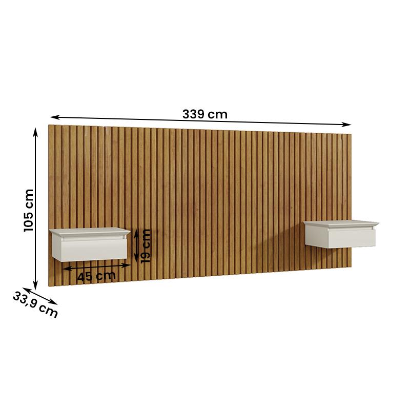 Cabeceira King Paris Ripado Quarto 2 Mesas com Gaveta Naturale/Off White