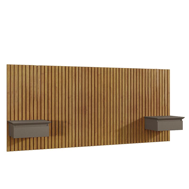 Cabeceira King Paris Ripado Quarto 2 Mesas com Gaveta Naturale/Platinum