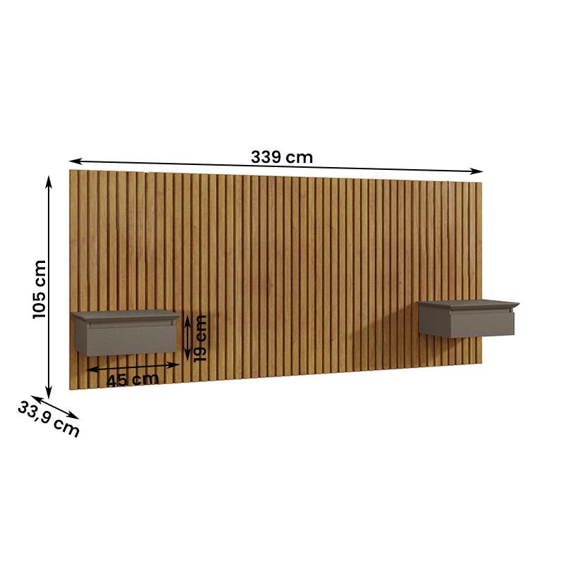 Cabeceira King Paris Ripado Quarto 2 Mesas com Gaveta Naturale/Platinum