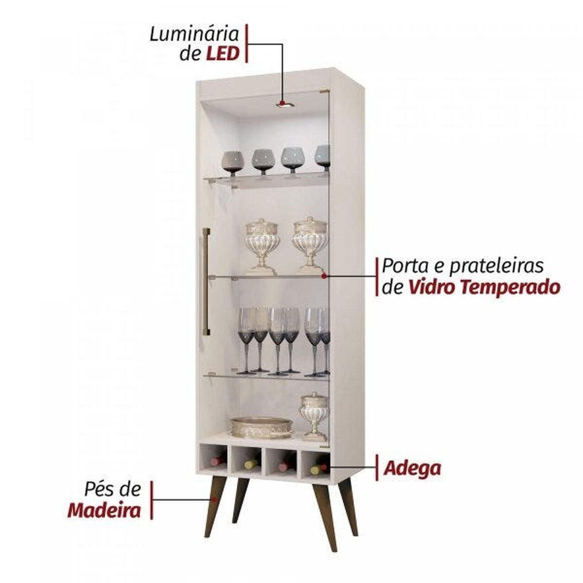 Cristaleira 1 Porta Pérola Mavaular Off White