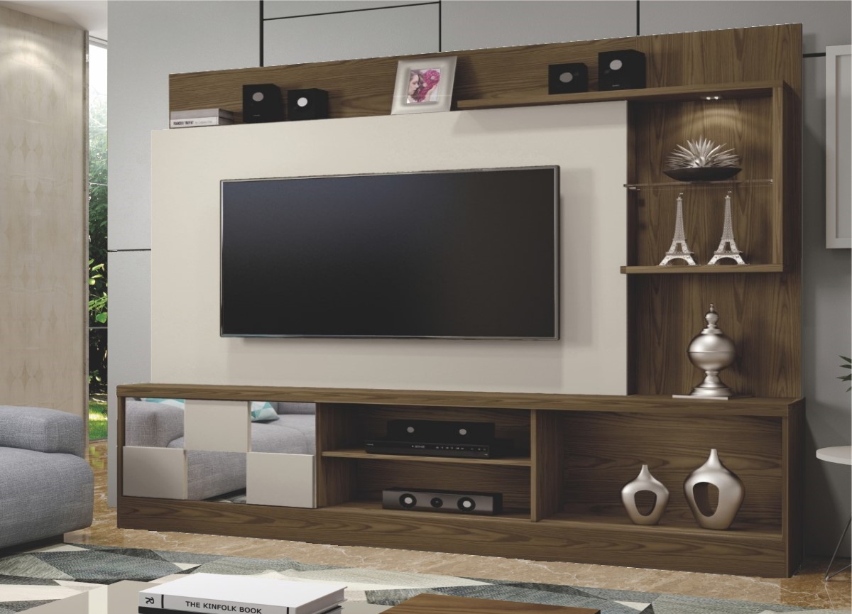 Home Estante Dinamarca com Espelho para TV até 65 Polegadas Mavaular Canion/Off