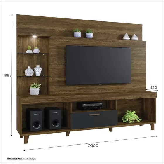 Home para TV até 65 Polegadas 1 Porta Veneza Mavaular Canion/Preto
