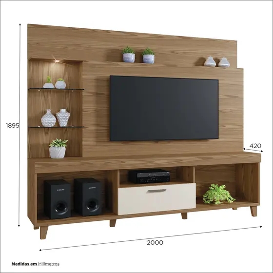 Home para TV até 65 Polegadas 1 Porta Veneza Mavaular Damasco Soft/Off White