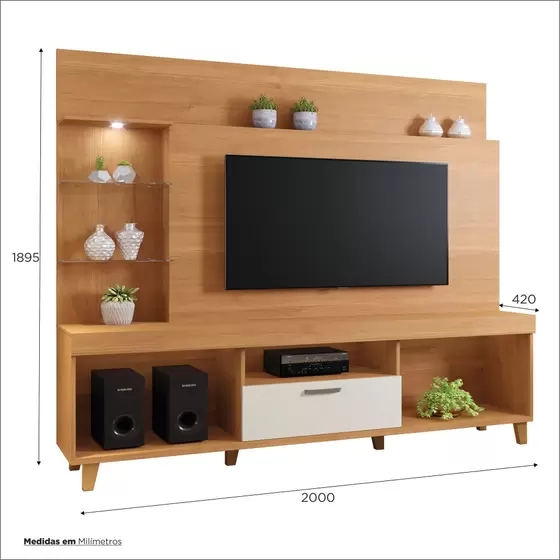 Home para TV até 65 Polegadas 1 Porta Veneza Mavaular Naturalle/Off White