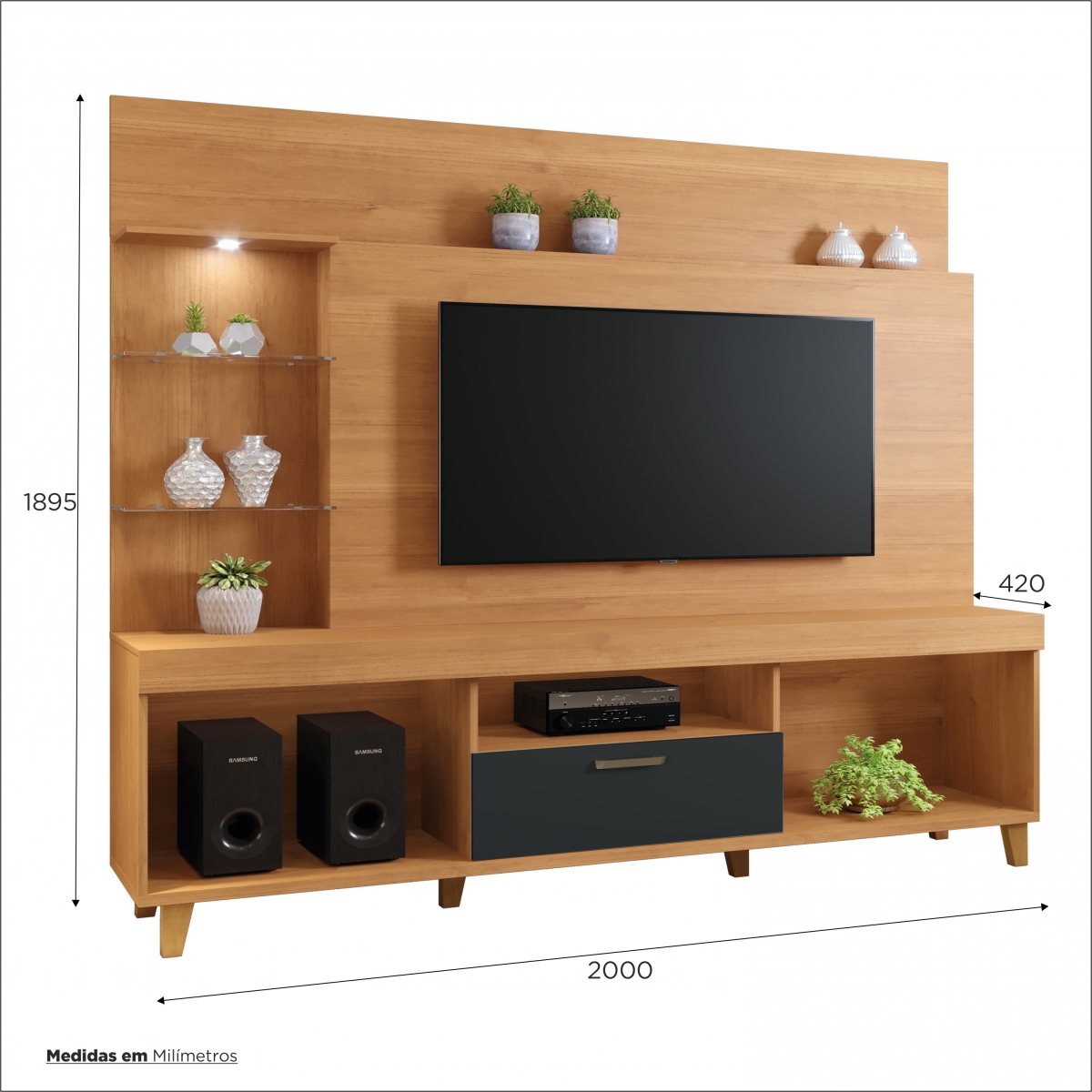 Home para TV até 65 Polegadas 1 Porta Veneza Mavaular Naturalle/Preto