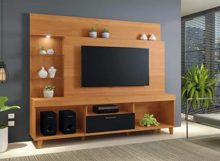 Home para TV até 65 Polegadas 1 Porta Veneza Mavaular Naturalle/Preto