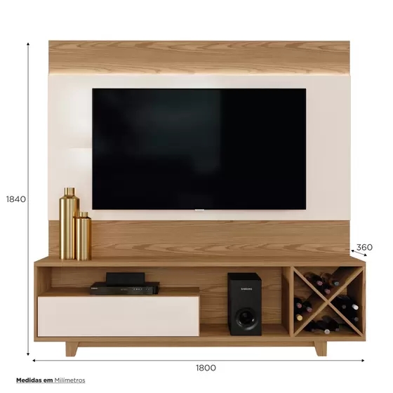 Home para TV até 65 Polegadas com Led 1 Gaveta Detroit Mavaular Damasco/Off