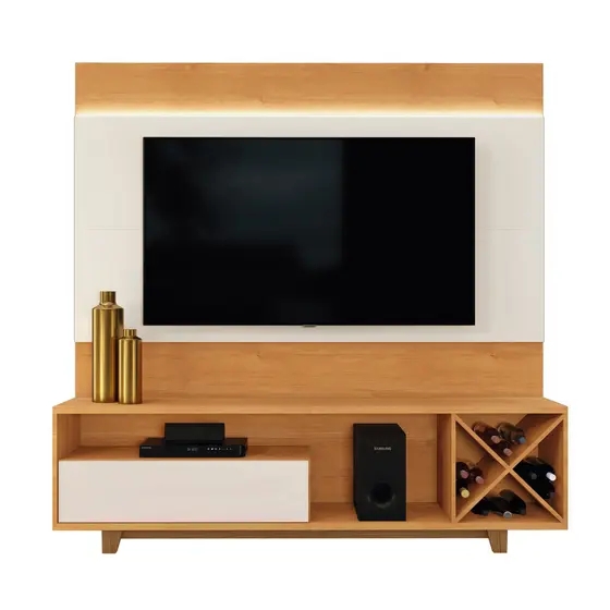 Home para TV até 65 Polegadas com Led 1 Gaveta Detroit Mavaular Naturalle/Off White