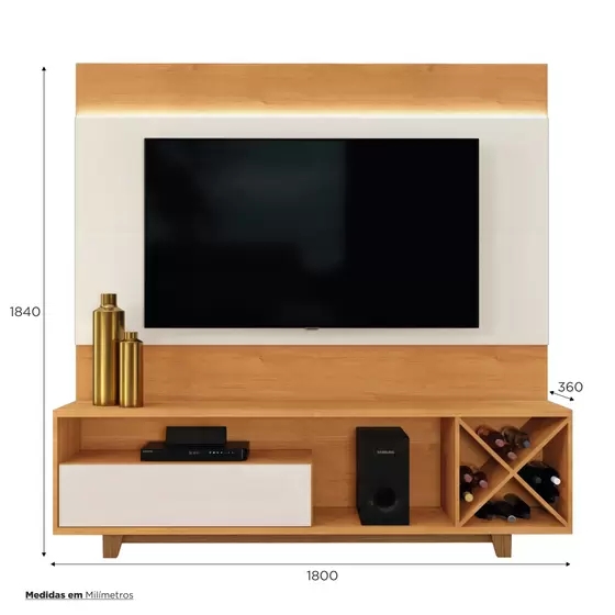Home para TV até 65 Polegadas com Led 1 Gaveta Detroit Mavaular Naturalle/Off White