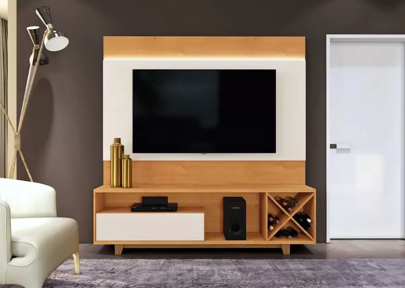 Home para TV até 65 Polegadas com Led 1 Gaveta Detroit Mavaular Naturalle/Off White