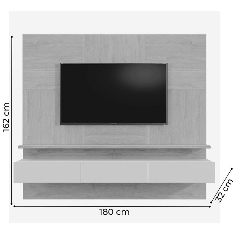 Painel Suspenso Italia Sala TV até 75 Polegadas 3 Portas Naturale/Platinum
