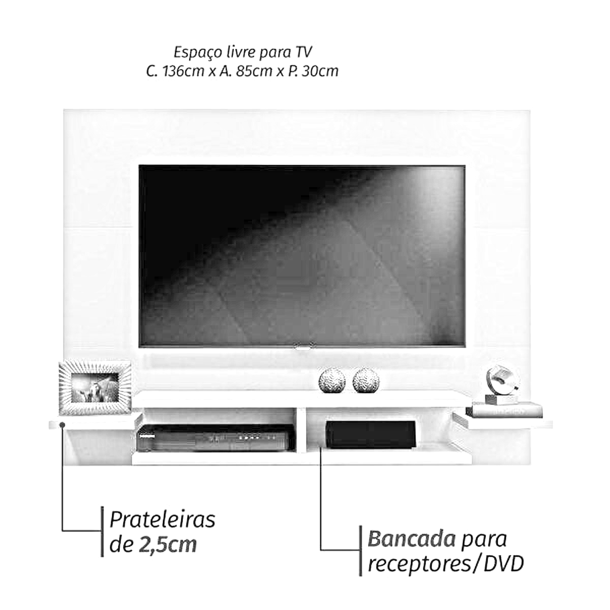 Painel para TV até 55 Polegadas com Prateleiras Vitória Mavaular Canion/Off