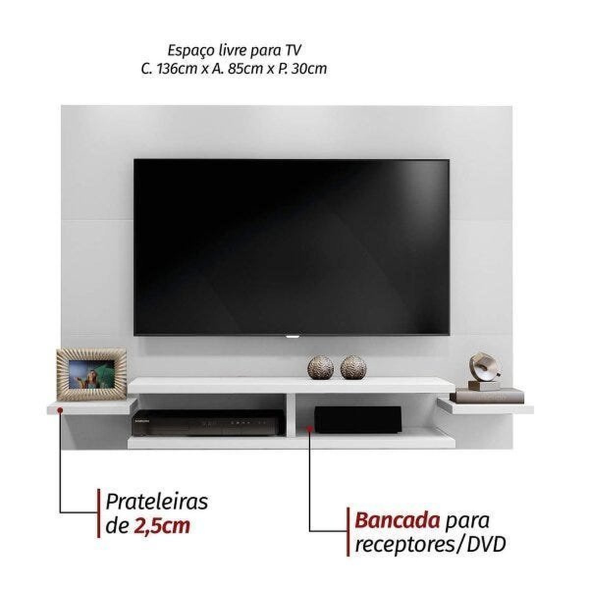 Painel para TV até 55 Polegadas com Prateleiras Vitória Mavaular Off/Canion