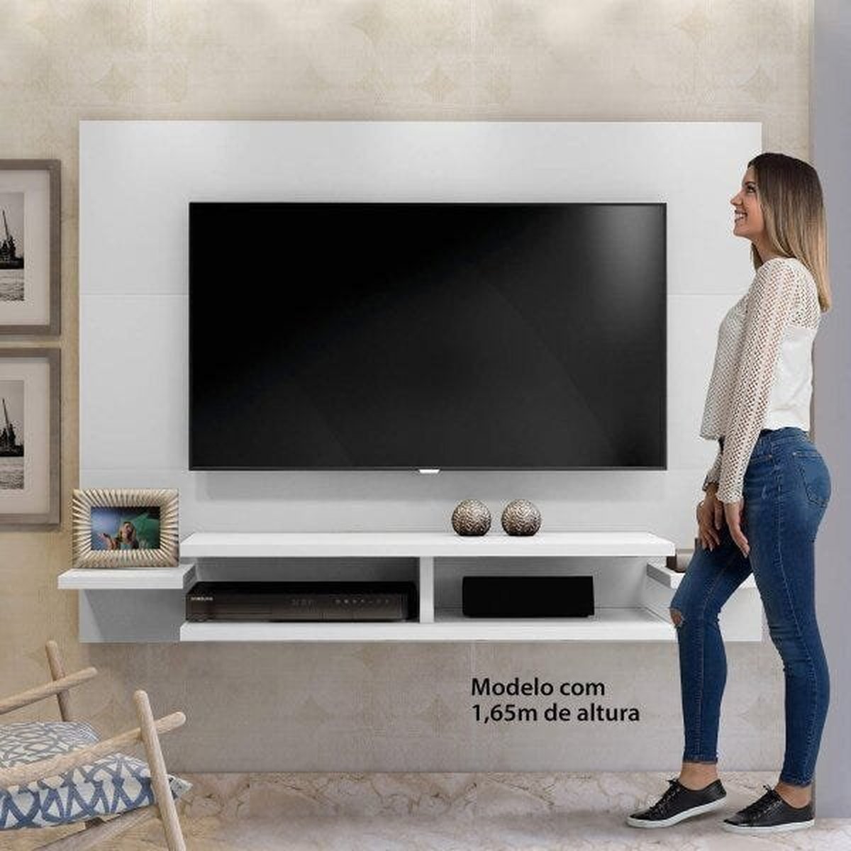 Painel para TV até 55 Polegadas com Prateleiras Vitória Mavaular Off/Canion