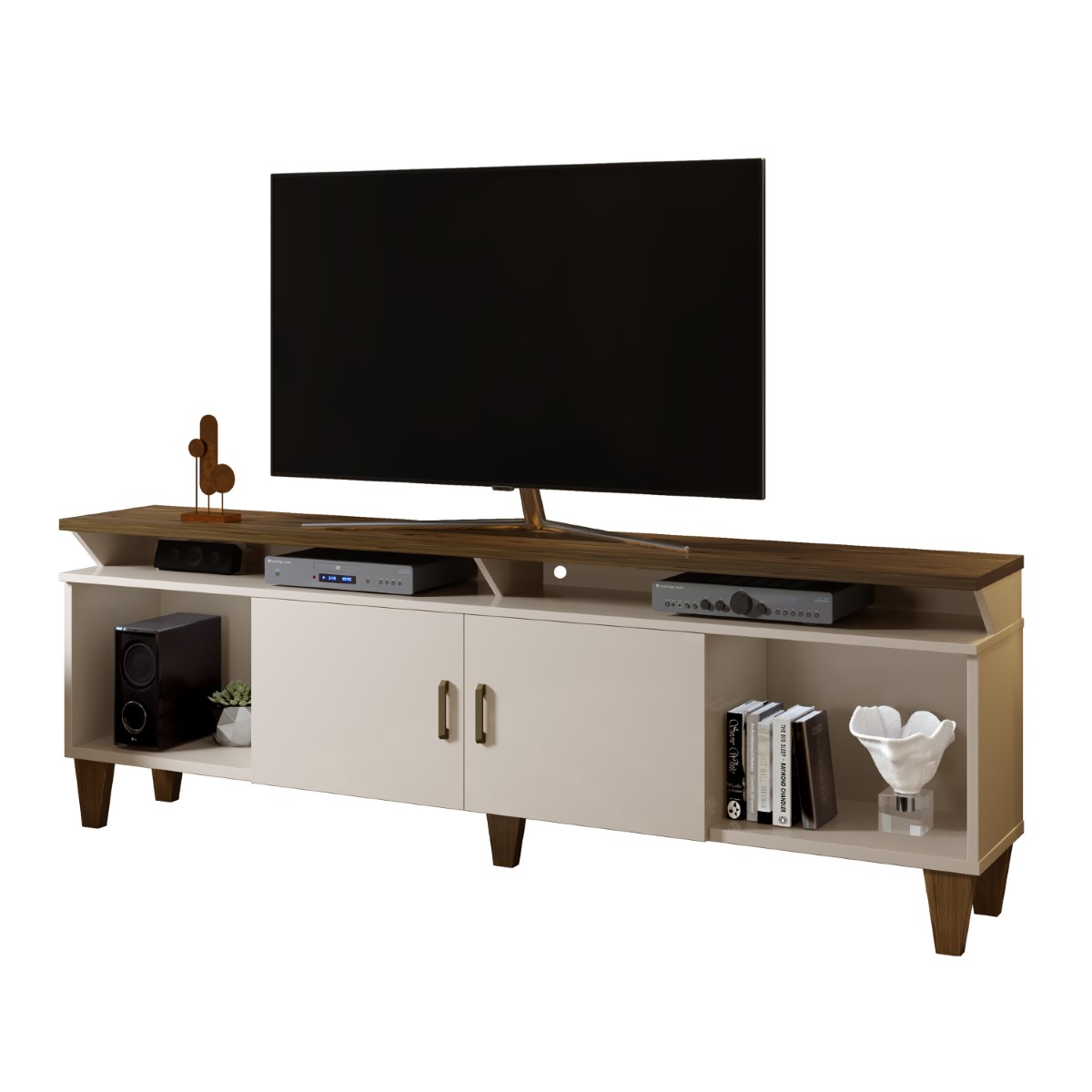 Rack Arizona 2 portas Tv até 65 polegadas pés Madeira Maciça Mavaular Off/Canion