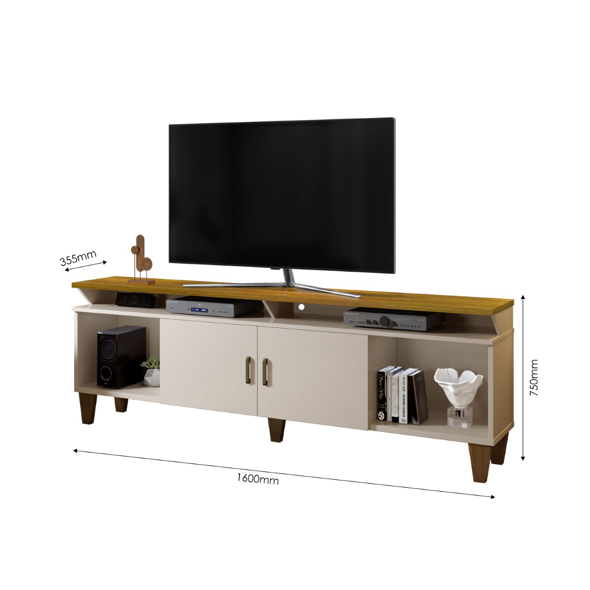Rack Arizona 2 portas Tv até 65 polegadas pés Madeira Maciça Mavaular Off/Mel