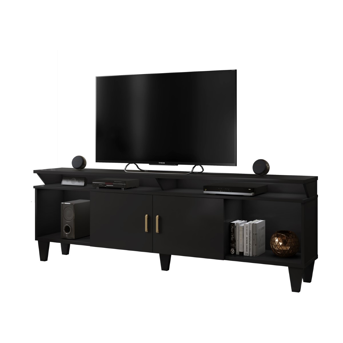 Rack Arizona 2 portas Tv até 65 polegadas pés Madeira Maciça Mavaular Preto