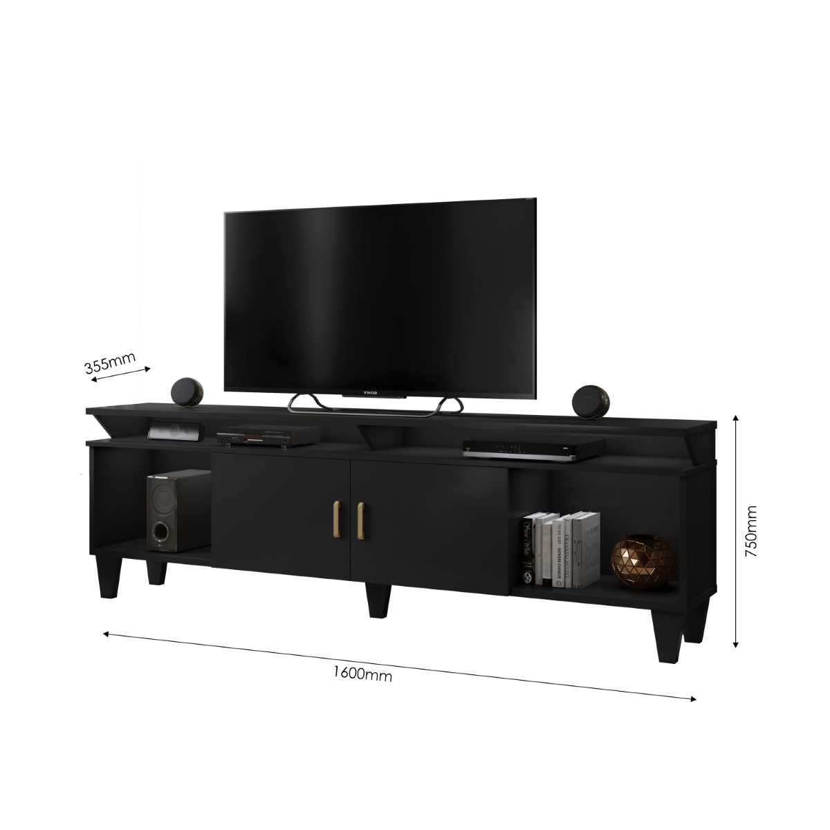 Rack Arizona 2 portas Tv até 65 polegadas pés Madeira Maciça Mavaular Preto