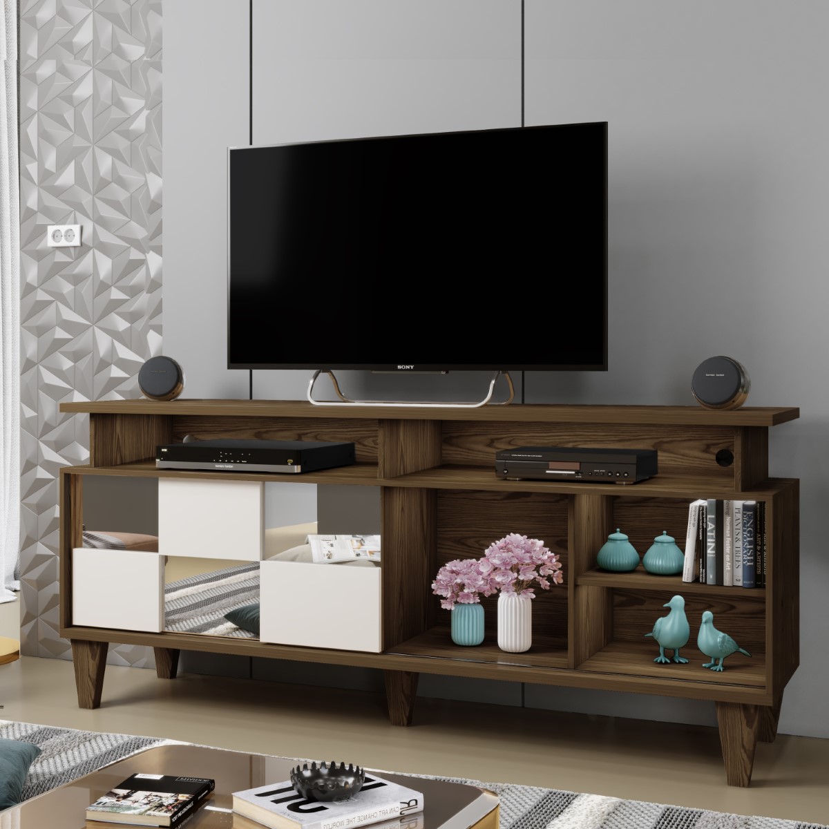 Rack para TV até 65 Polegadas 1 Porta Deslizante Eros Mavaular Canion/Off