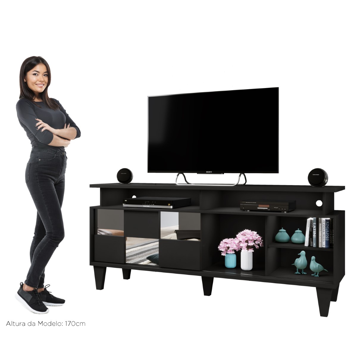 Rack para TV até 65 Polegadas 1 Porta Deslizante Eros Mavaular Preto