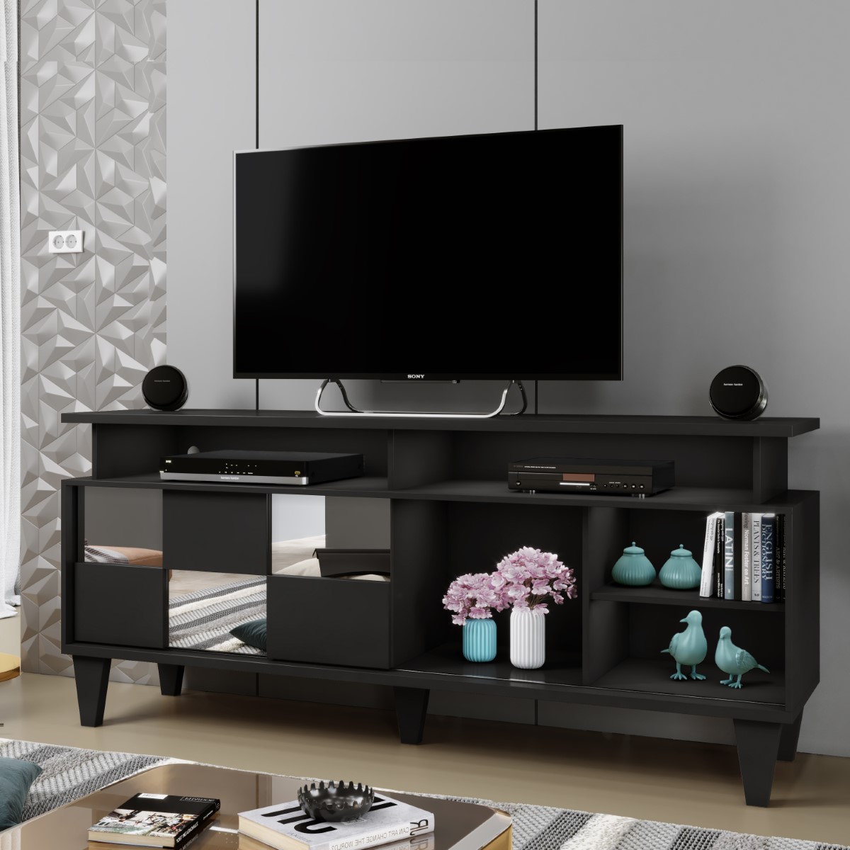 Rack para TV até 65 Polegadas 1 Porta Deslizante Eros Mavaular Preto