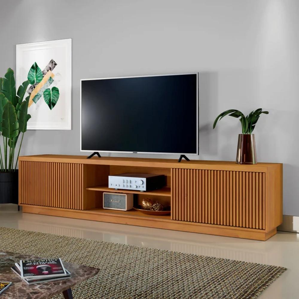 Rack para TV até 75 Polegadas Valência com 2 Portas Ripada Naturalle 1,80M