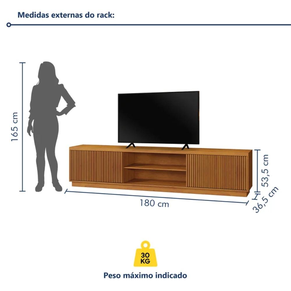 Rack para TV até 75 Polegadas Valência com 2 Portas Ripada Naturalle 1,80M