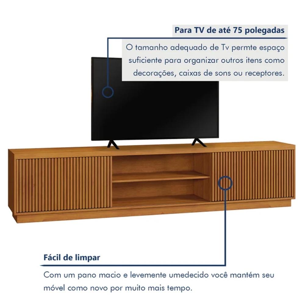 Rack para TV até 75 Polegadas Valência com 2 Portas Ripada Naturalle 1,80M