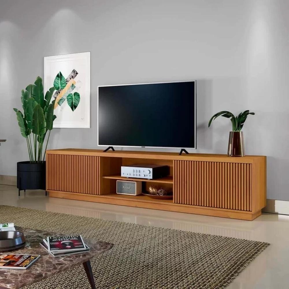 Rack para TV até 75 Polegadas Valência com 2 Portas Ripada Naturalle 2,20M