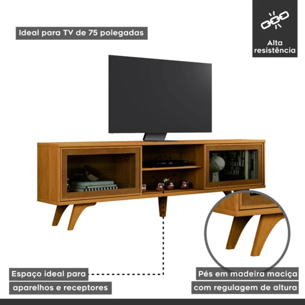 Rack para Tv até 75 Polegadas Vitrum 2 Portas de Correr Reflecta Naturalle