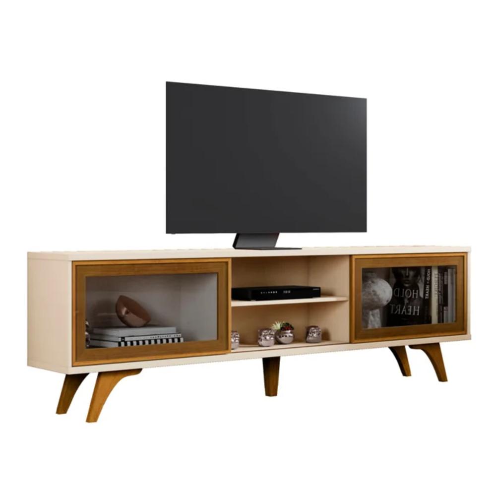 Rack para Tv até 75 Polegadas Vitrum 2 Portas de Correr Reflecta Off White Naturalle