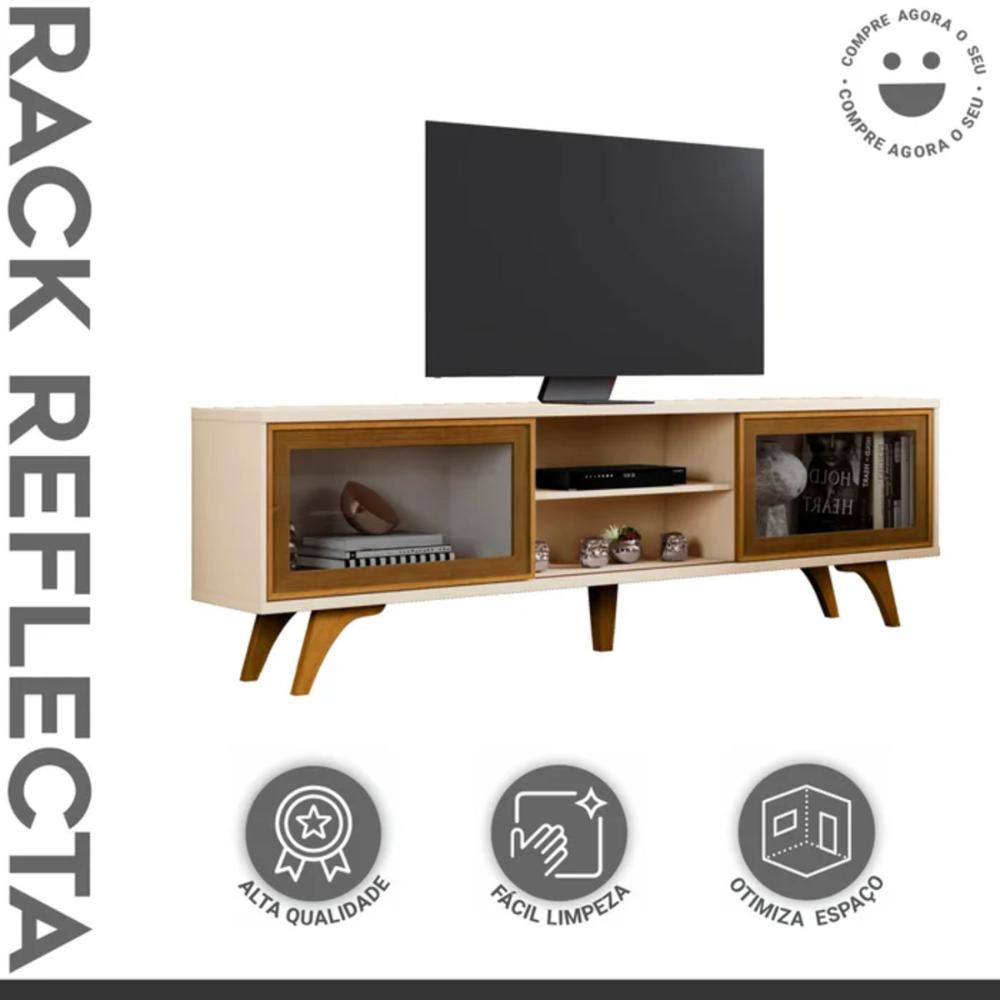 Rack para Tv até 75 Polegadas Vitrum 2 Portas de Correr Reflecta Off White Naturalle