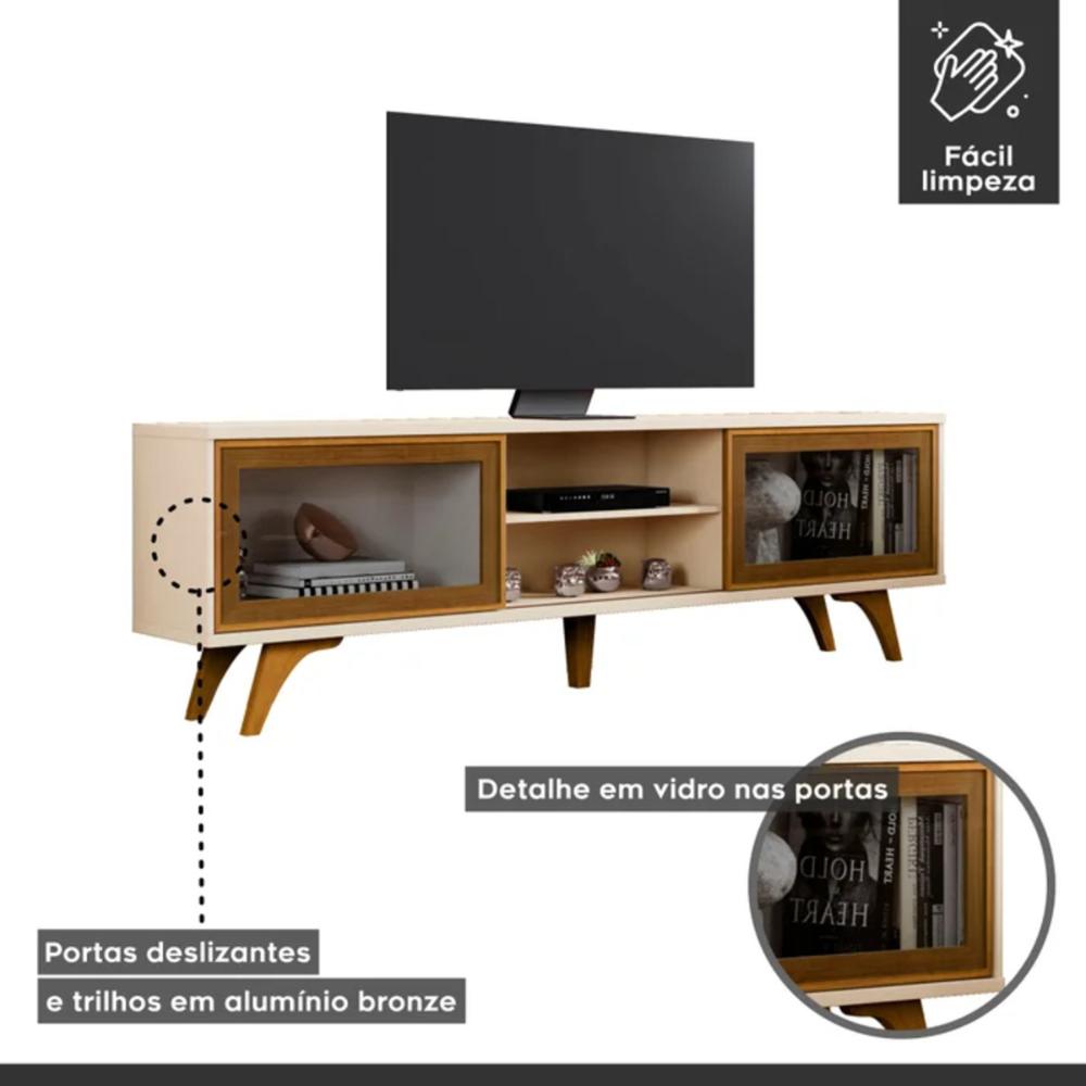 Rack para Tv até 75 Polegadas Vitrum 2 Portas de Correr Reflecta Off White Naturalle